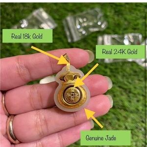 Real 18k 24k Gold Jade Rotating Money Bag Pendant